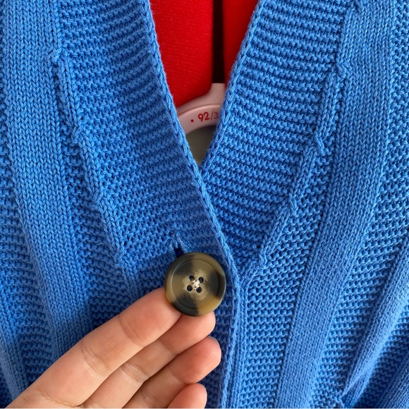 COLOUR EIGHTEEN Cropped Cardigan, Blue, 100% Cotton, Front Pockets, Women’s US M - Picture 3 of 9